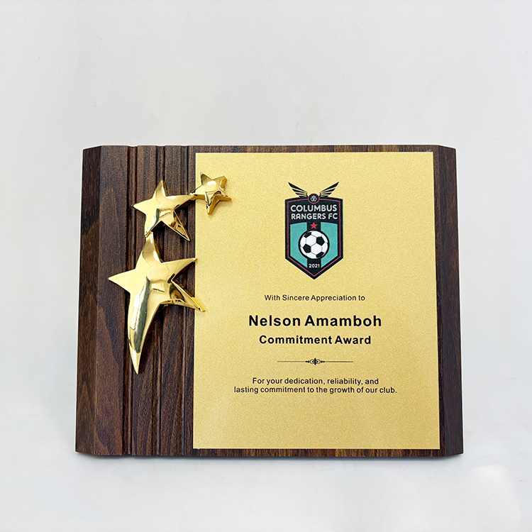 3 Stars Personalized Rectangle Wood Plaque Wooden Business Trophy Award with Gold Plate Certificate MH-LJ0979