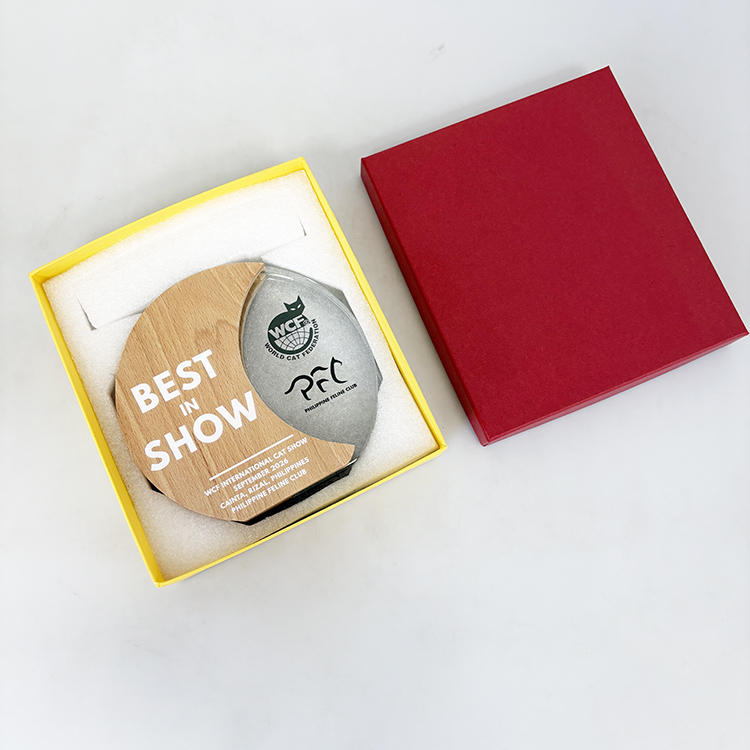 Personalized Circle Plaque Crystal Trophy with Wooden Base MH-LJ0989