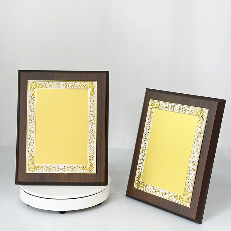 Blank Rectangle Wood Plaque Wooden Business Trophy Award with Gold Plate Certificate MH-FJ0010