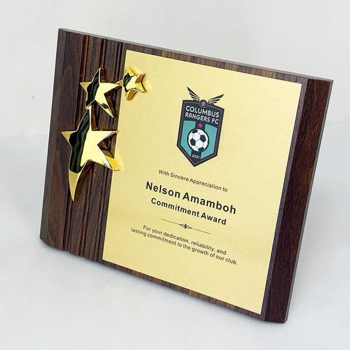3 Stars Personalized Rectangle Wood Plaque Wooden Business Trophy Award with Gold Plate Certificate MH-LJ0979