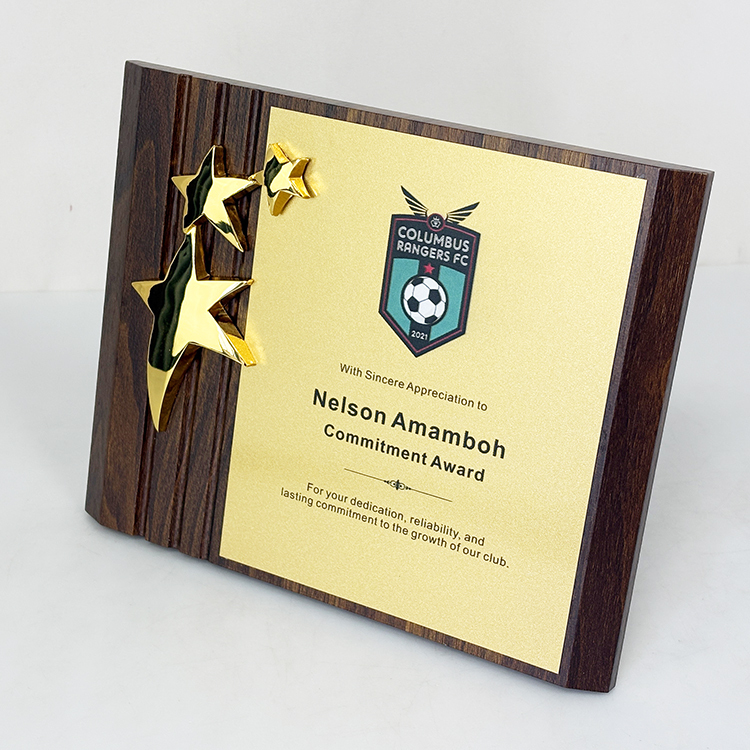 3 Stars Personalized Rectangle Wood Plaque Wooden Business Trophy Award with Gold Plate Certificate MH-LJ0979