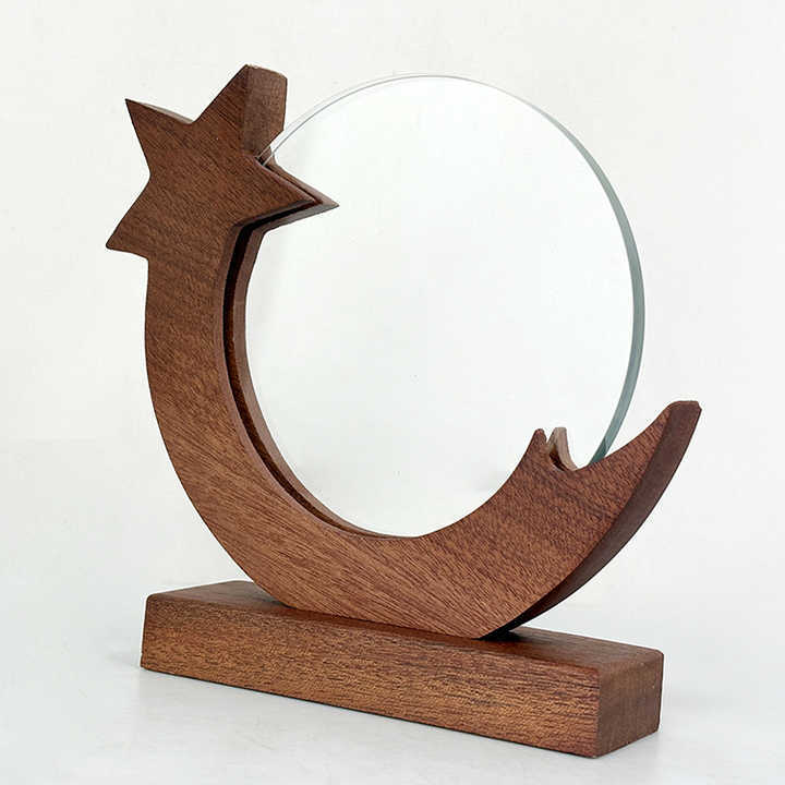 Star Circle Plaque Crystal Trophy with Wooden Base MH-LJ0967