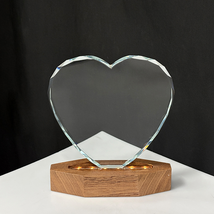 Blank Heart Crystal Trophy with Wood Light Base MH-LJ0978