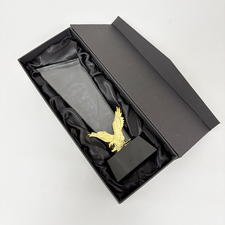 Blank Optical Gold Metal Eagle Crystal Glass Trophy MH-LJ0994