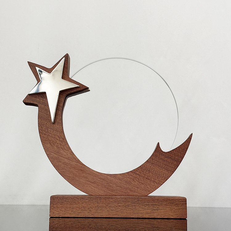 Gold Silver Bronze Star Circle Plaque Crystal Trophy with Wooden Base MH-LJ0968