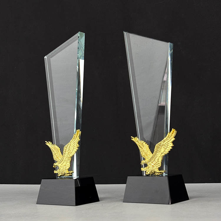 Blank Optical Gold Metal Eagle Crystal Glass Trophy MH-LJ0994