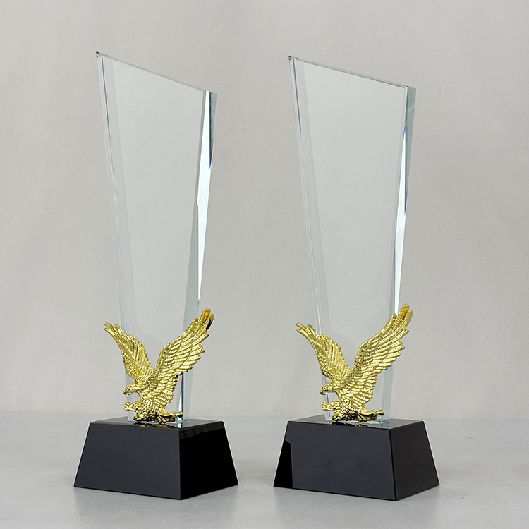 Blank Optical Gold Metal Eagle Crystal Glass Trophy MH-LJ0994