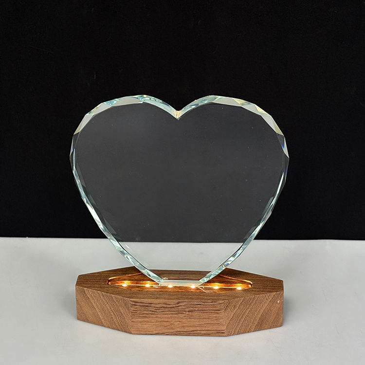 Blank Heart Crystal Trophy with Wood Light Base MH-LJ0978
