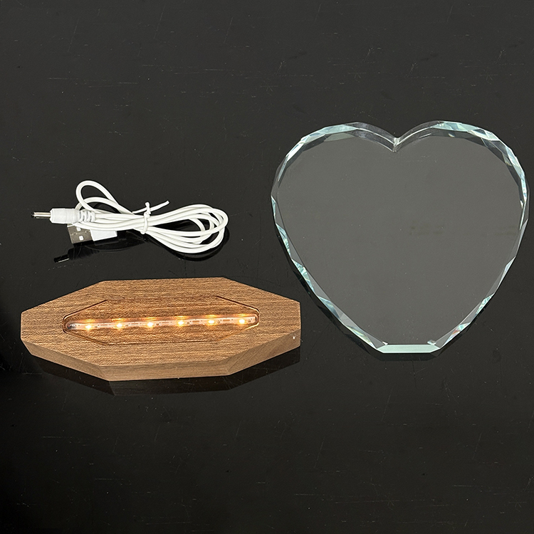 Blank Heart Crystal Trophy with Wood Light Base MH-LJ0978