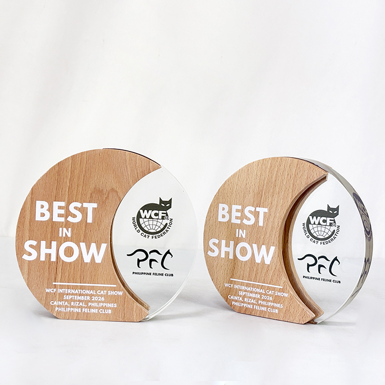 Personalized Circle Plaque Crystal Trophy with Wooden Base MH-LJ0989