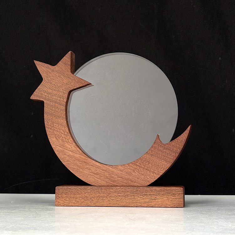 Star Circle Plaque Crystal Trophy with Wooden Base MH-LJ0967