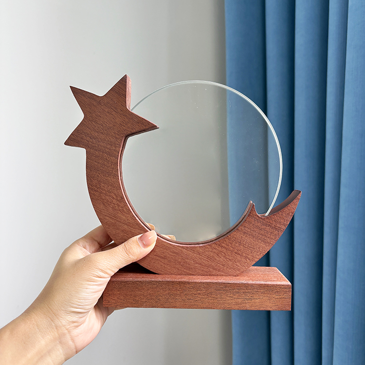 Star Circle Plaque Crystal Trophy with Wooden Base MH-LJ0967