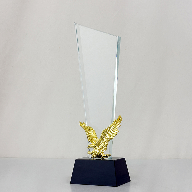Blank Optical Gold Metal Eagle Crystal Glass Trophy MH-LJ0994