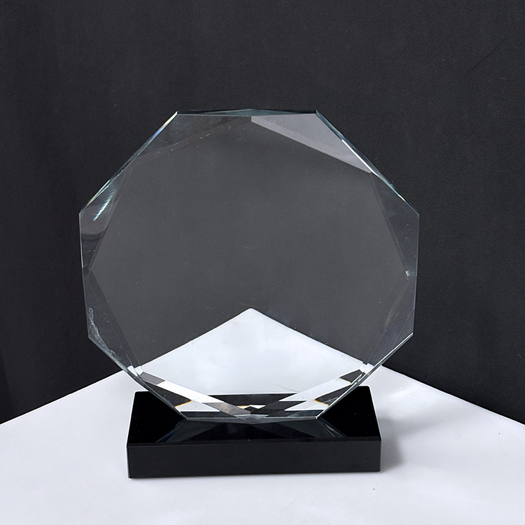 Blank Octagon Plaque Crystal Trophy Award with clear Black Base MH-LJ0933