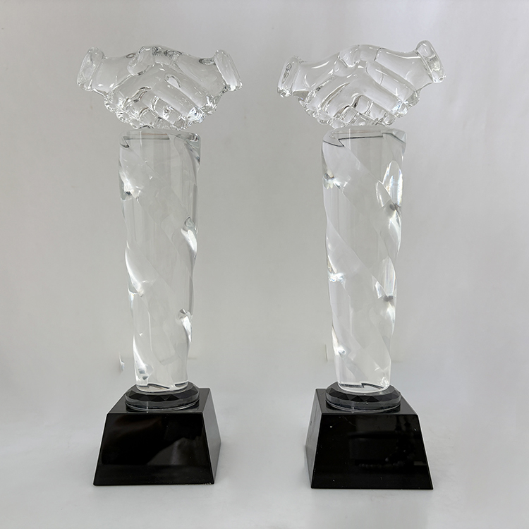 Personalized Clear Crystal Handshake Trophy Awards MH-LJ0945