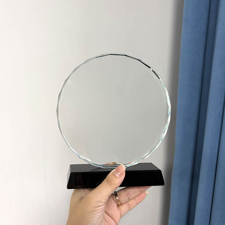 5 Size Round Crystal Circle Glass Awards Plaque Trophy with Black Base MH-FJ0014