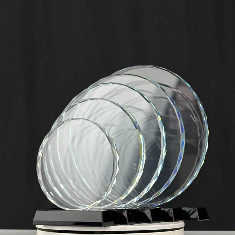 5 Size Round Crystal Circle Glass Awards Plaque Trophy with Black Base MH-FJ0014