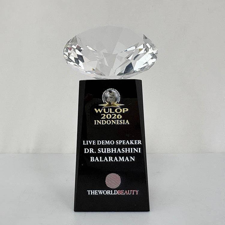 Clear Yellow Glass Diamond Crystal Award Trophy with Black Base MH-LJ0927