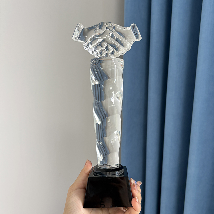 Personalized Clear Crystal Handshake Trophy Awards MH-LJ0945
