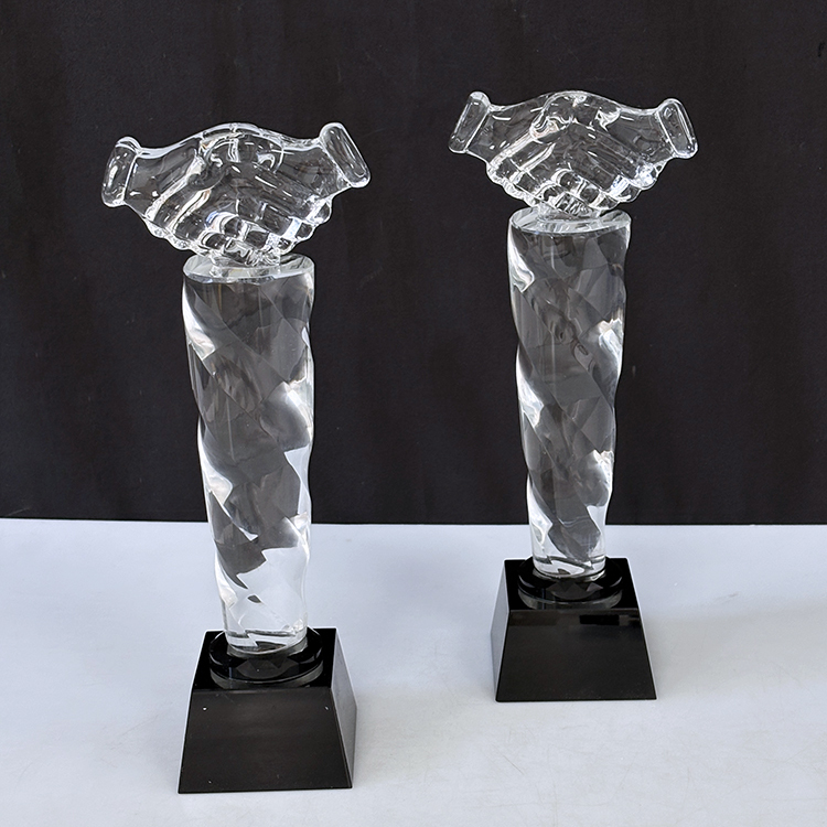 Personalized Clear Crystal Handshake Trophy Awards MH-LJ0945