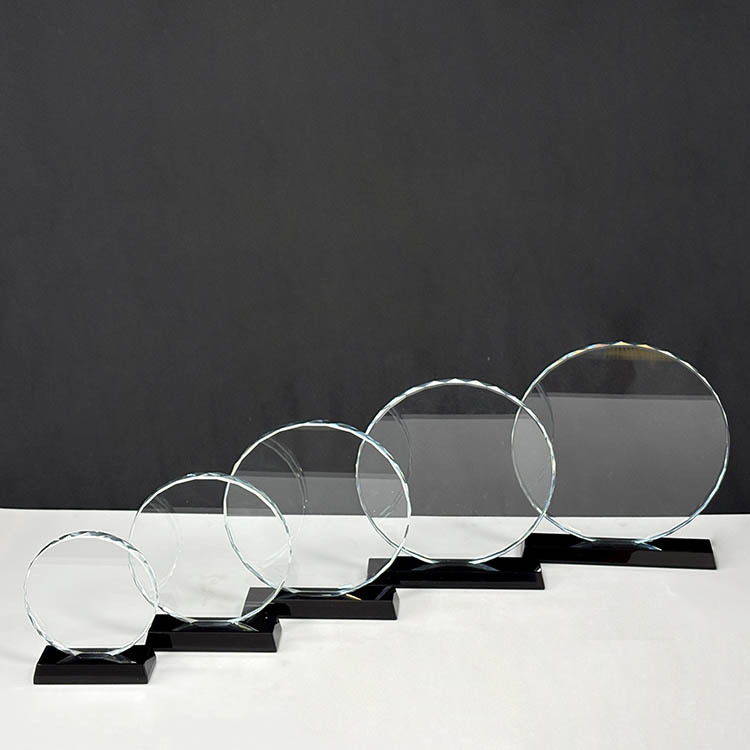 5 Size Round Crystal Circle Glass Awards Plaque Trophy with Black Base MH-FJ0014