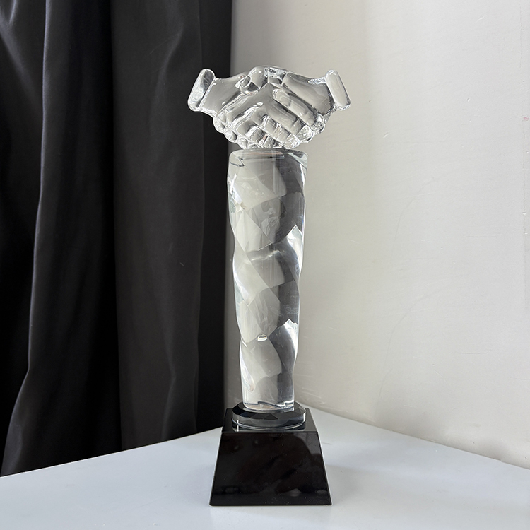 Personalized Clear Crystal Handshake Trophy Awards MH-LJ0945