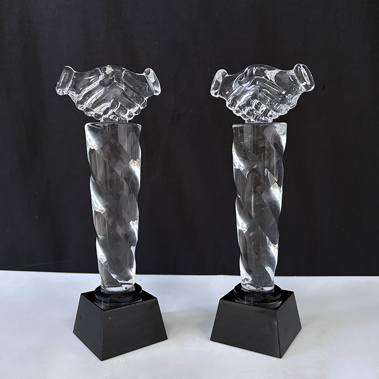 Personalized Clear Crystal Handshake Trophy Awards MH-LJ0945