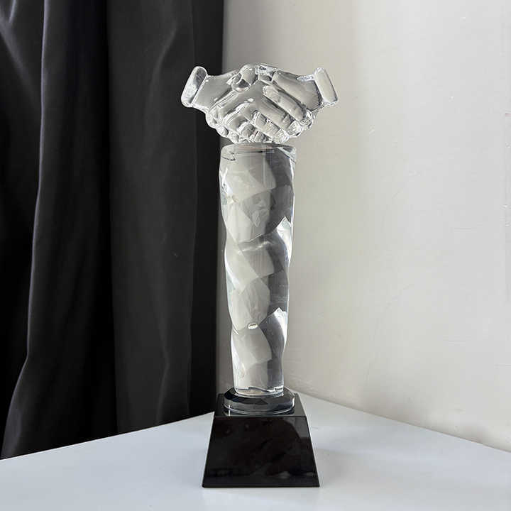 Personalized Clear Crystal Handshake Trophy Awards MH-LJ0945