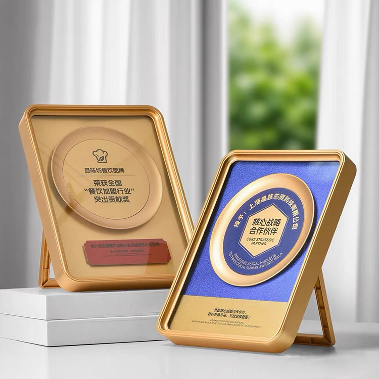 20x26x3cm Personalized Rectangle Plastic Certificate Plaque with Acrylic and Gold Plate MH-FJ0026