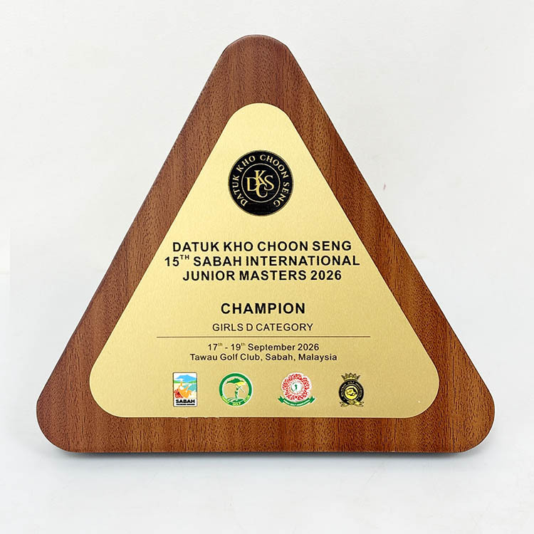 Customized Gold Silver Bronze Aluminium Plate Triangle Wooden Certificate Award Plaques MH-LJ0930