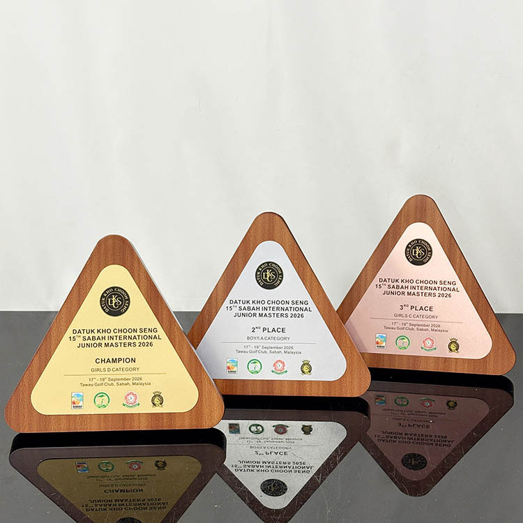 Customized Gold Silver Bronze Aluminium Plate Triangle Wooden Certificate Award Plaques MH-LJ0930