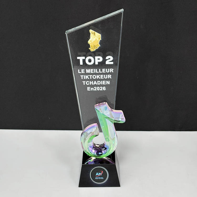 New Design Rainbow Tik Tok Music Note Crystal Glass Awards Plaque Trophy MH-LJ0926