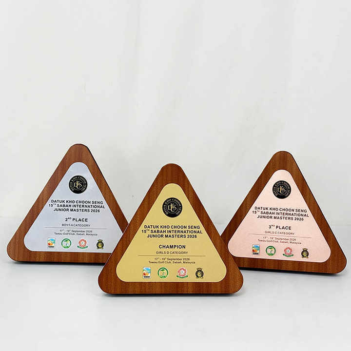 Customized Gold Silver Bronze Aluminium Plate Triangle Wooden Certificate Award Plaques MH-LJ0930