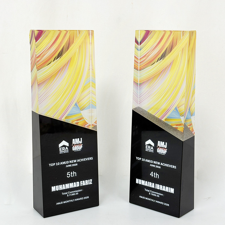 Full Color Optical Crystal Glass Trophy with Black Base MH-FJ0019