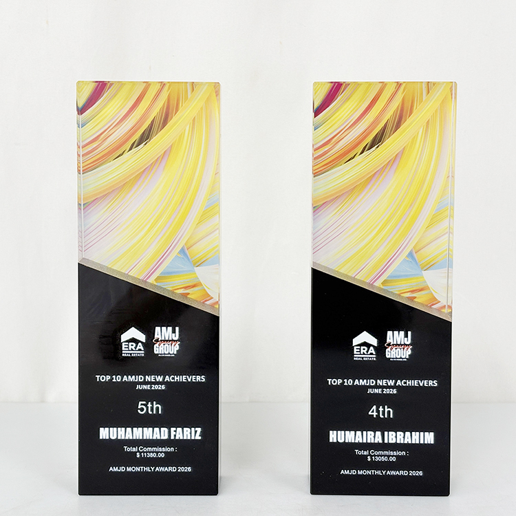 Full Color Optical Crystal Glass Trophy with Black Base MH-FJ0019