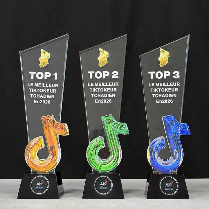New Design Rainbow Tik Tok Music Note Crystal Glass Awards Plaque Trophy MH-LJ0926