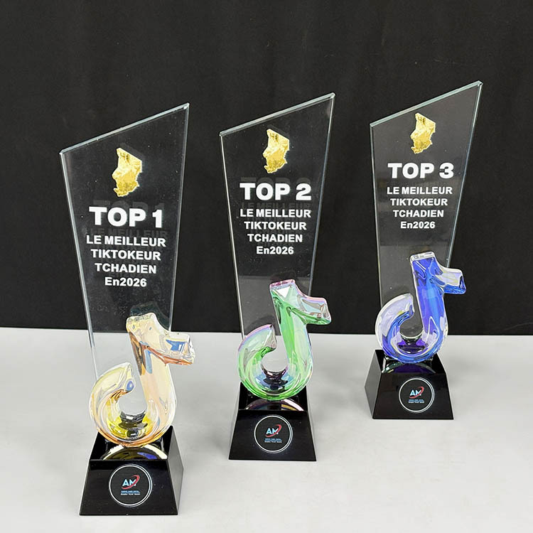 New Design Rainbow Tik Tok Music Note Crystal Glass Awards Plaque Trophy MH-LJ0926