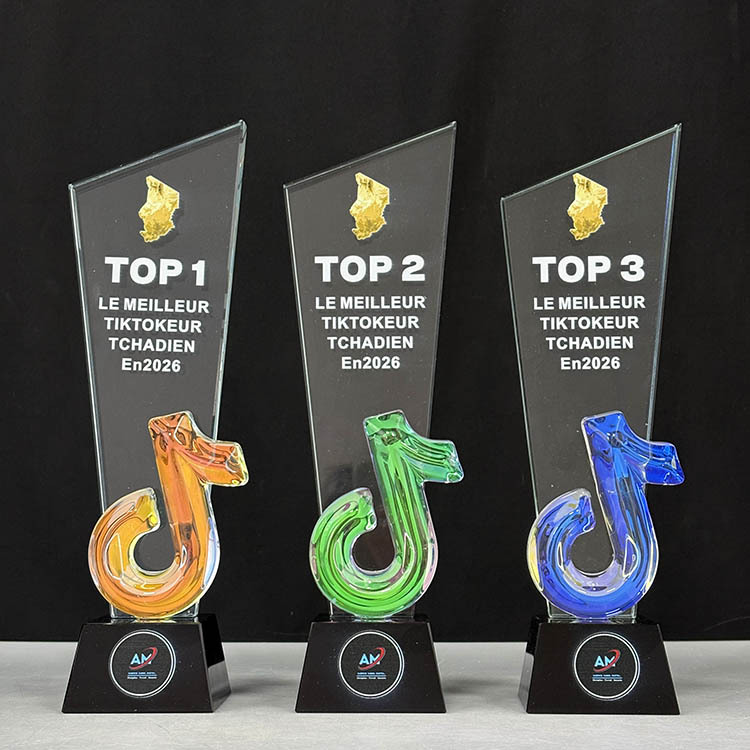 New Design Rainbow Tik Tok Music Note Crystal Glass Awards Plaque Trophy MH-LJ0926