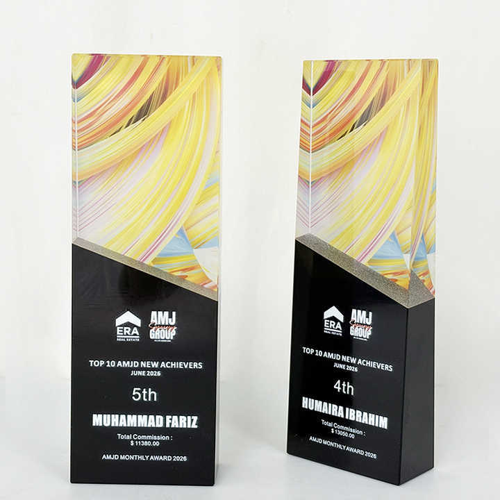 Full Color Optical Crystal Glass Trophy with Black Base MH-FJ0019