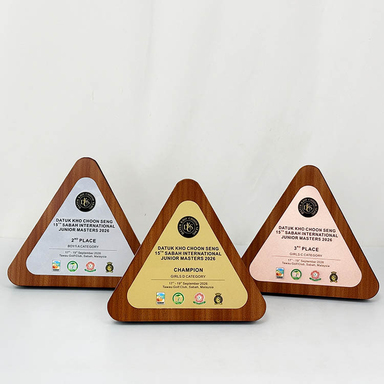 Customized Gold Silver Bronze Aluminium Plate Triangle Wooden Certificate Award Plaques MH-LJ0930