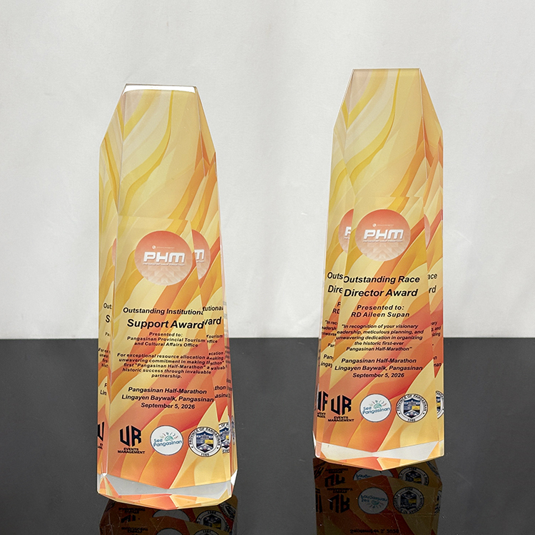 Full Color Printing Optical Hexagon Crystal Glass Trophy MH-FJ0024