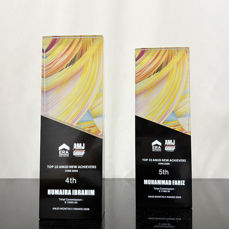 Full Color Optical Crystal Glass Trophy with Black Base MH-FJ0019