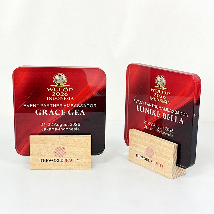 Personalized Square Crystal Plaque Trophy with Wood Stand MH-LJ0923
