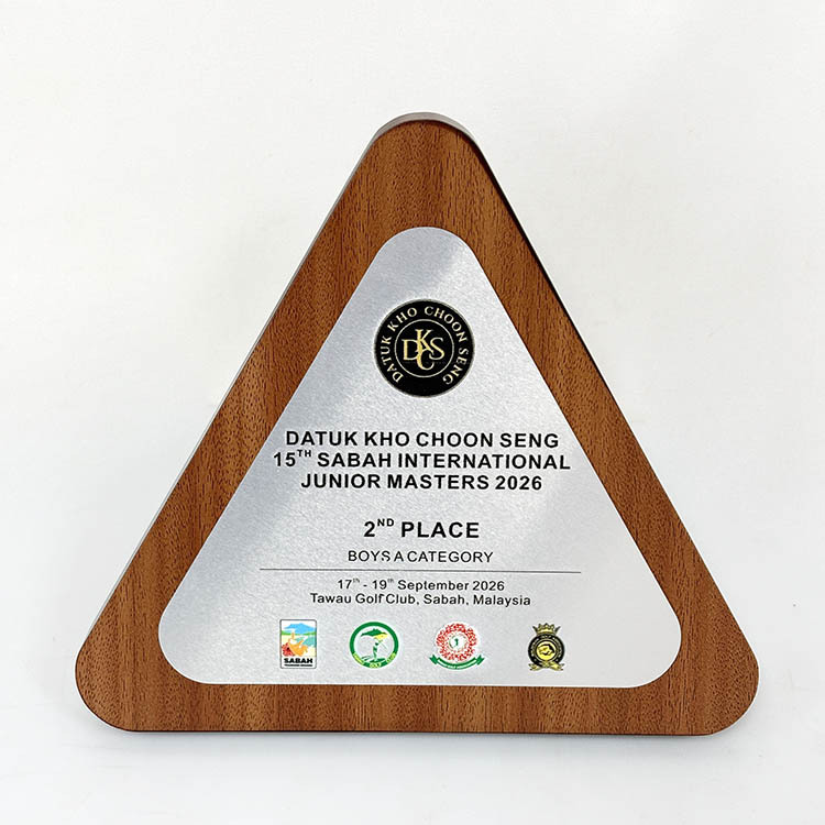 Customized Gold Silver Bronze Aluminium Plate Triangle Wooden Certificate Award Plaques MH-LJ0930