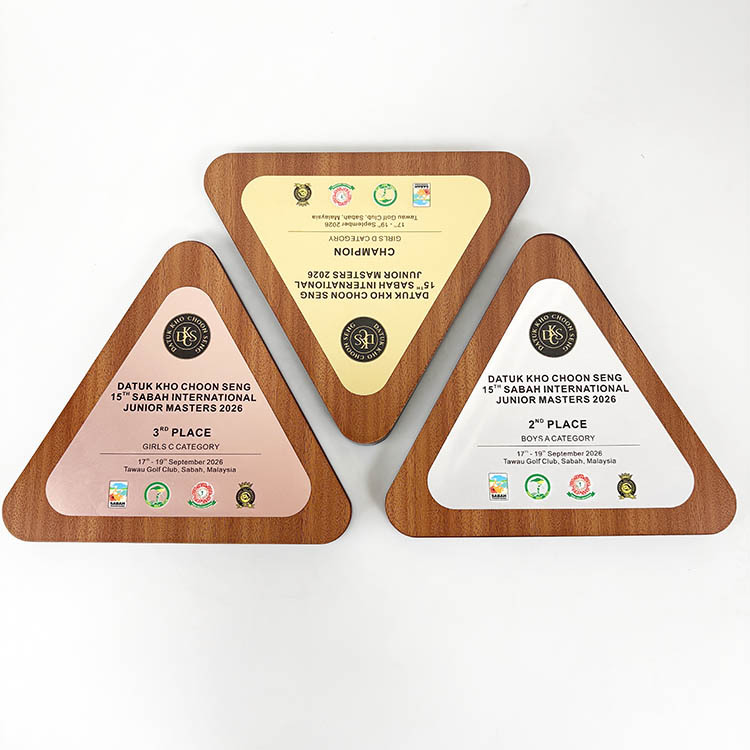 Customized Gold Silver Bronze Aluminium Plate Triangle Wooden Certificate Award Plaques MH-LJ0930