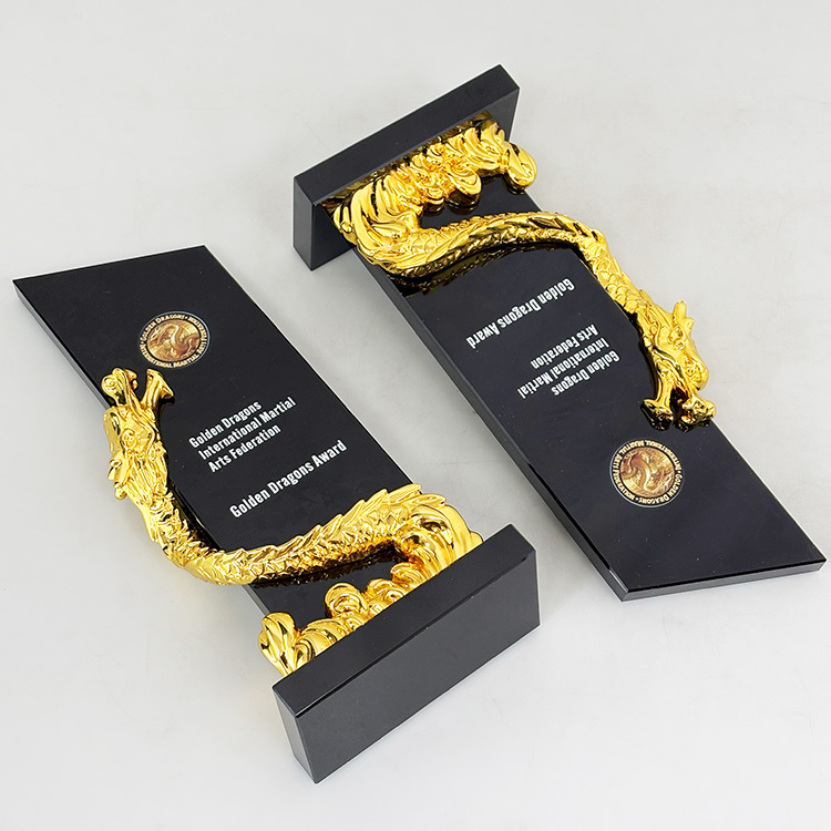 Gold Resin Dragon Personalized Black Crystal Trophy MH-LJ0859