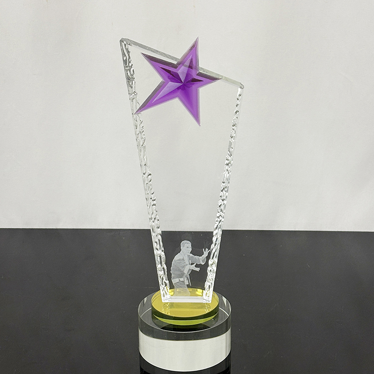 Amber Red Purple Resin Star Crystal Glass Awards Trophy with Clear Base MH-LJ0844