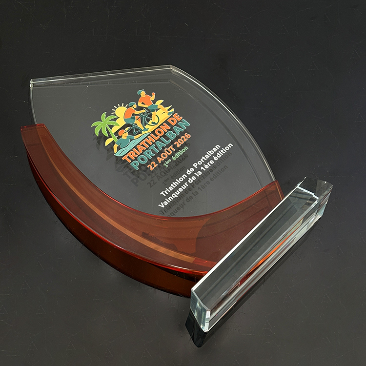 Personalized Orange Clear Crystal Plaque Glass Trophy MH-LJ0843