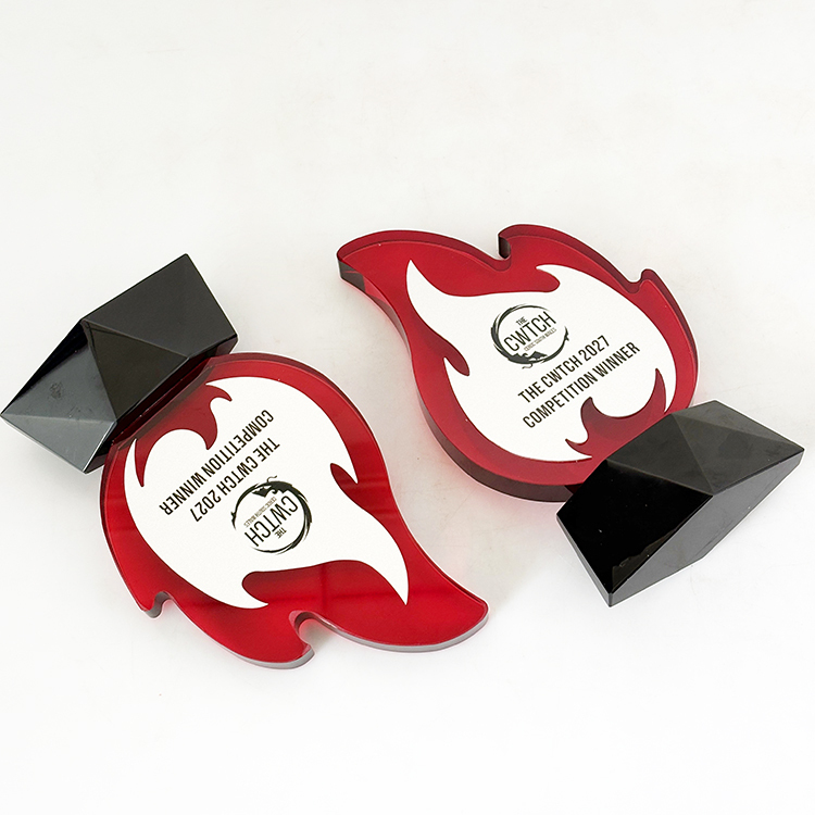 Personalized Flame Shape Red Crystal Trophy with Silver Plate MH-LJ0875