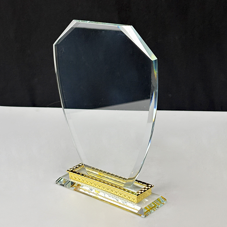Blank  Plaque Crystal Trophy Award with Gold Metal Black Base MH-LJ0834